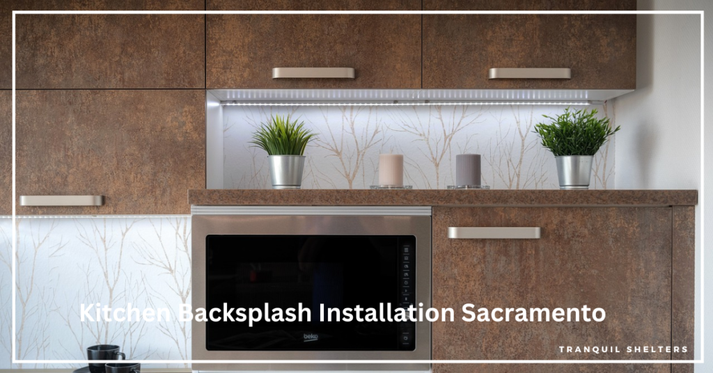 Kitchen backsplash installation in 
Sacramento featuring ceramic, glass, 
and mosaic tiles.